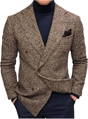 Men's Classic Fit Plaid Casual Blazer Jacket Notched Lapel Two Button Suits Coats Striped Business Blazers Coat