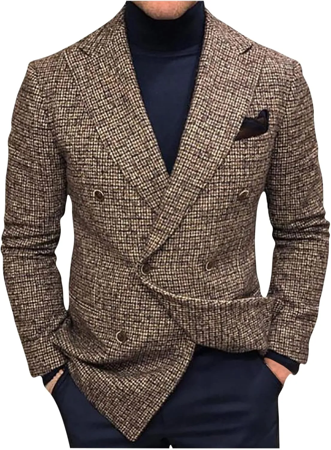 Men's Classic Fit Plaid Casual Blazer Jacket Notched Lapel Two Button Suits Coats Striped Business Blazers Coat