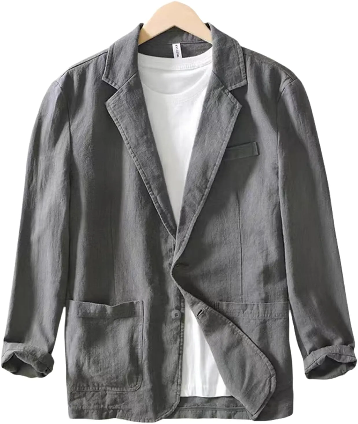 Mens Cotton Linen Blazer Button Down Casual Lightweight Classic Loose Tops Business Outdoor Sport Coat with Pockets