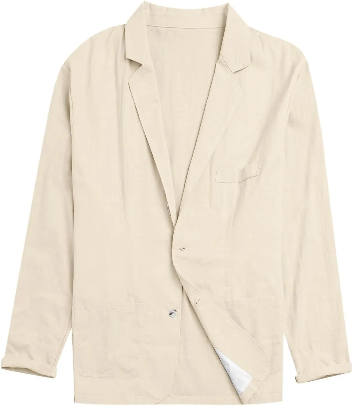 Mens Cotton Linen Blazer Button Down Casual Lightweight Classic Loose Tops Business Outdoor Sport Coat with Pockets
