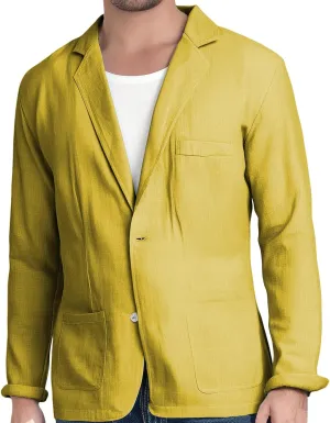 Mens Cotton Linen Blazer Button Down Casual Lightweight Classic Loose Tops Business Outdoor Sport Coat with Pockets
