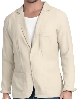 Mens Cotton Linen Blazer Button Down Casual Lightweight Classic Loose Tops Business Outdoor Sport Coat with Pockets