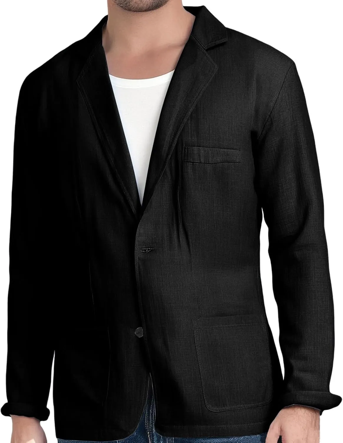Mens Cotton Linen Blazer Button Down Casual Lightweight Classic Loose Tops Business Outdoor Sport Coat with Pockets