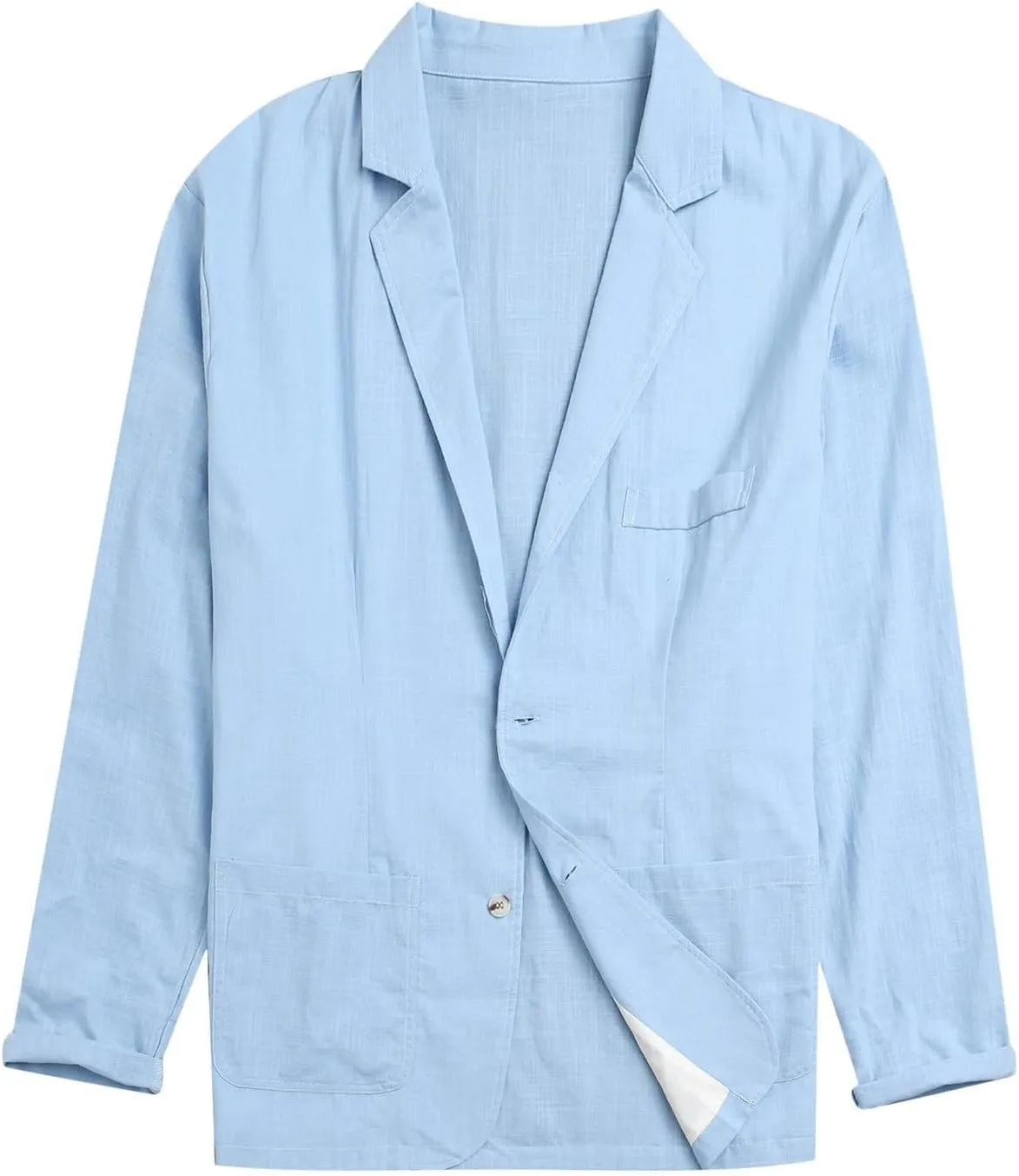 Mens Cotton Linen Blazer Button Down Casual Lightweight Classic Loose Tops Business Outdoor Sport Coat with Pockets