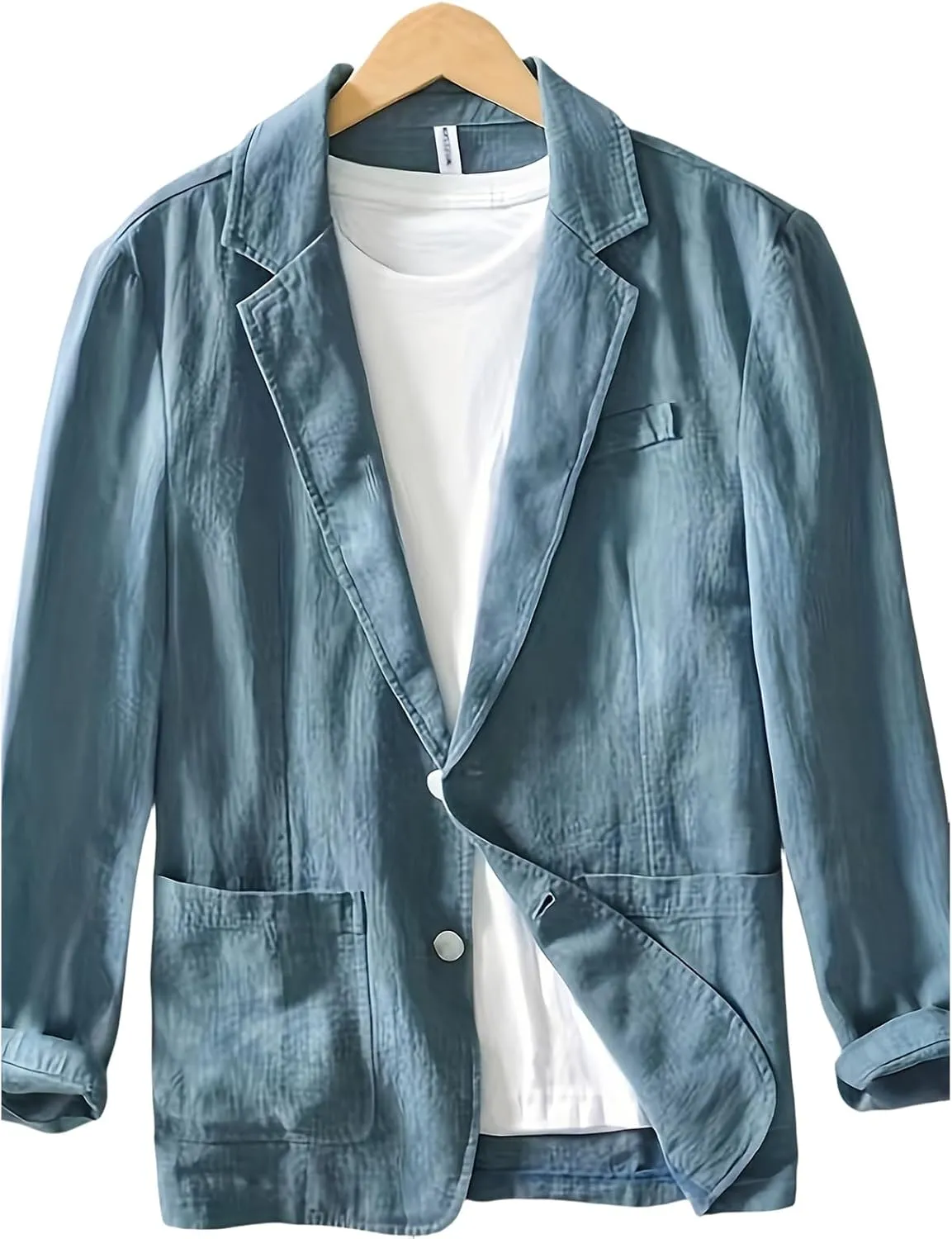 Mens Cotton Linen Blazer Button Down Casual Lightweight Classic Loose Tops Business Outdoor Sport Coat with Pockets