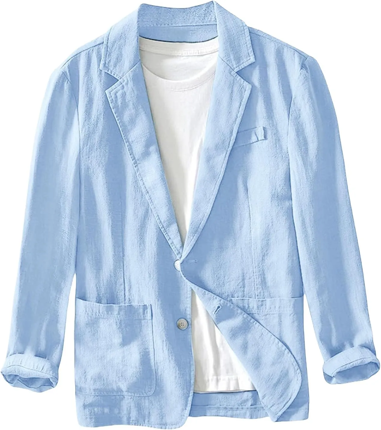 Mens Cotton Linen Blazer Button Down Casual Lightweight Classic Loose Tops Business Outdoor Sport Coat with Pockets