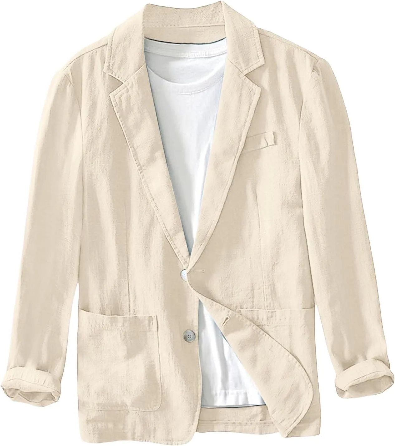Mens Cotton Linen Blazer Button Down Casual Lightweight Classic Loose Tops Business Outdoor Sport Coat with Pockets