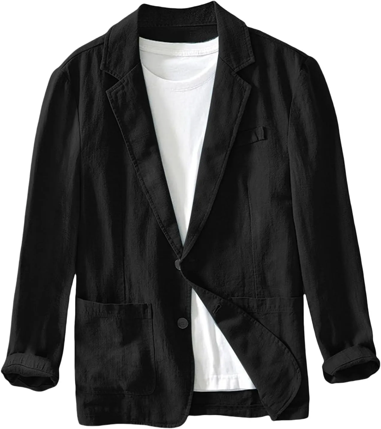 Mens Cotton Linen Blazer Button Down Casual Lightweight Classic Loose Tops Business Outdoor Sport Coat with Pockets
