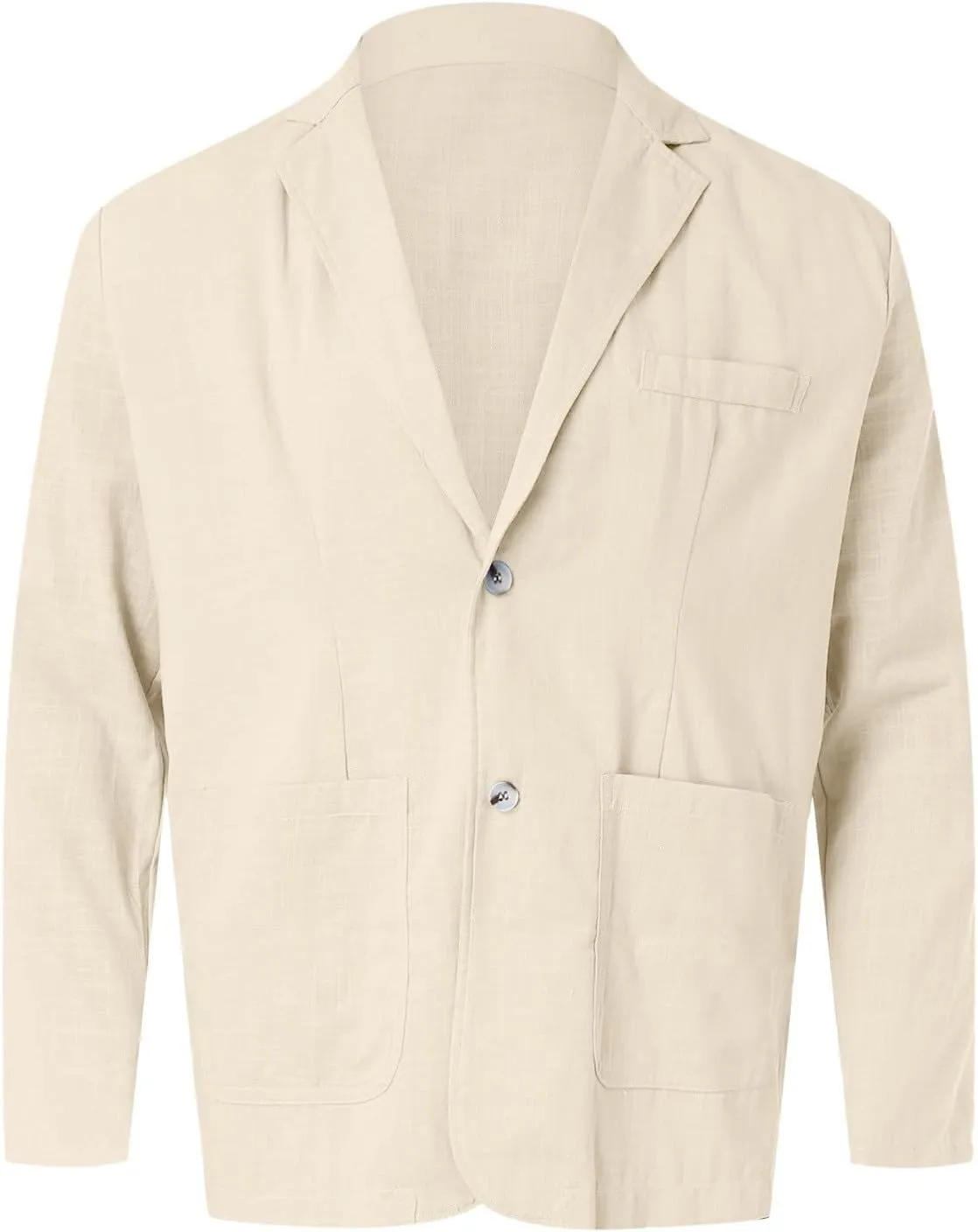 Mens Cotton Linen Blazer Button Down Casual Lightweight Classic Loose Tops Business Outdoor Sport Coat with Pockets