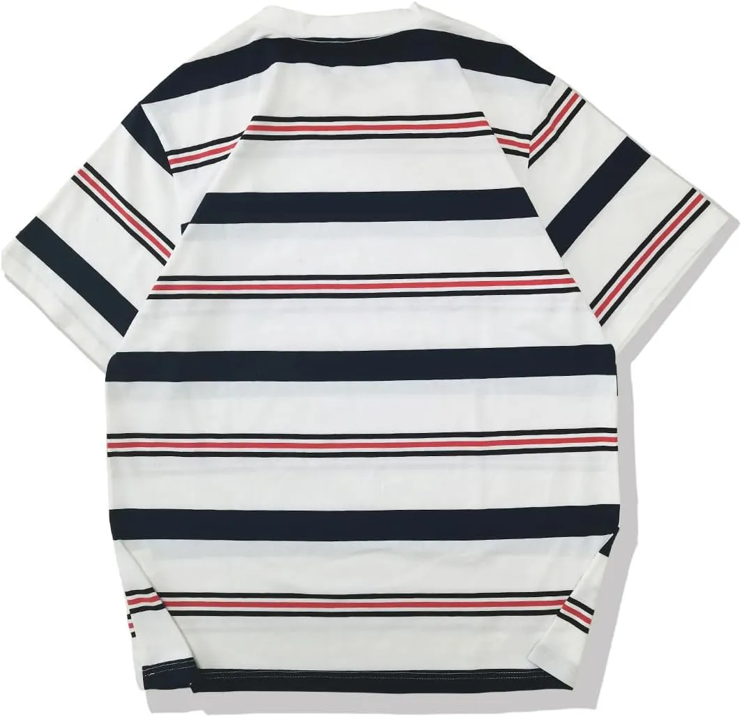 Men's Crew Neck Stripe T-Shirt Loose Short Sleeved Cotton T-Shirt
