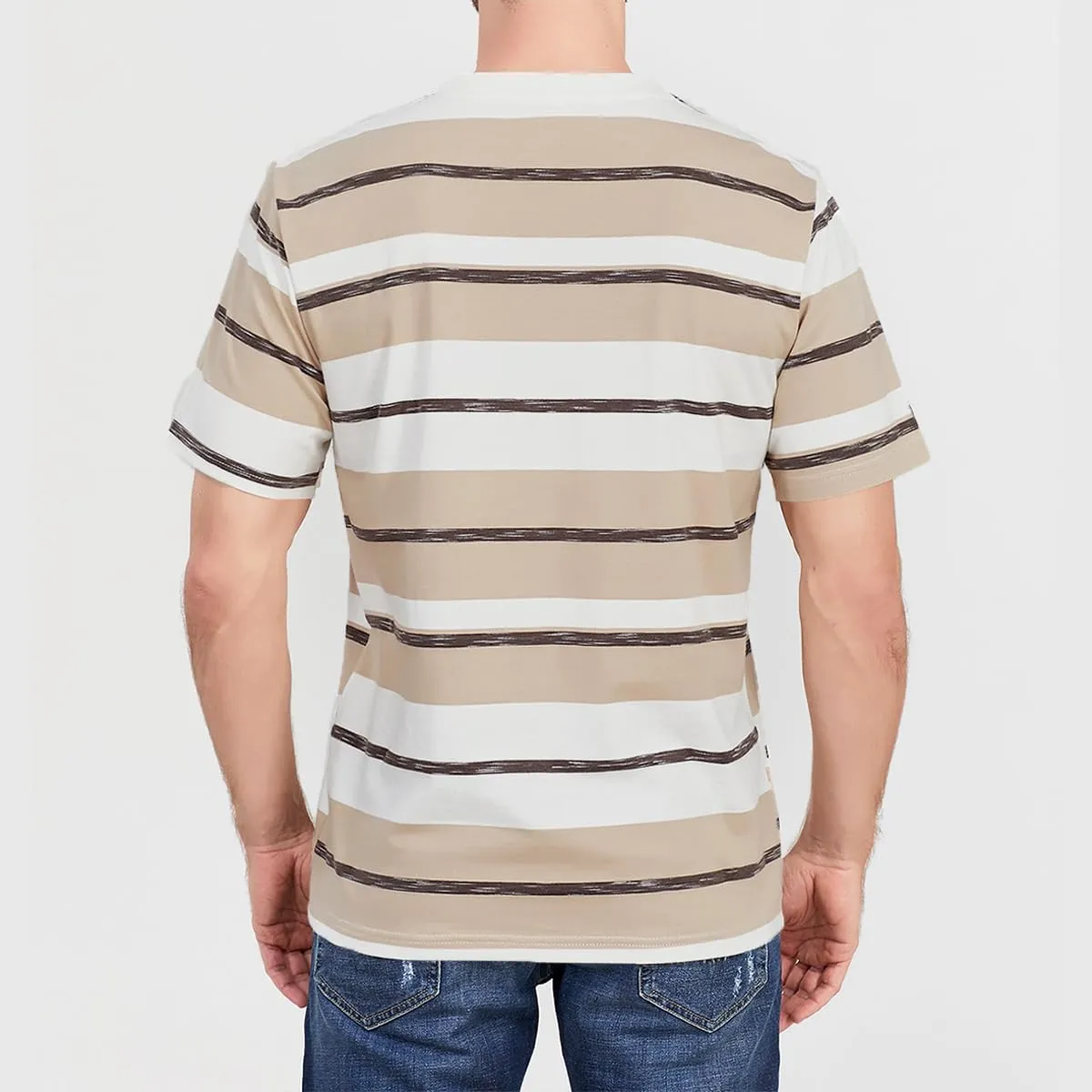 Men's Crew Neck Stripe T-Shirt Loose Short Sleeved Cotton T-Shirt