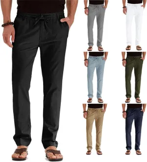 Men's Drawstring Linen Pants Business Casual Work Pant Breathable Lightweight Sweatpants Baggy Slacks Summer Trouser