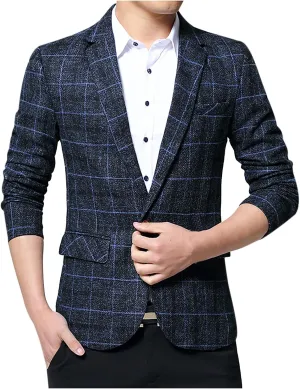 Men's Dress Suits Plaid 1 Button Slim Fit Single Breasted Wedding Blazers Casual Fashion Sports Suit Jacket Tops