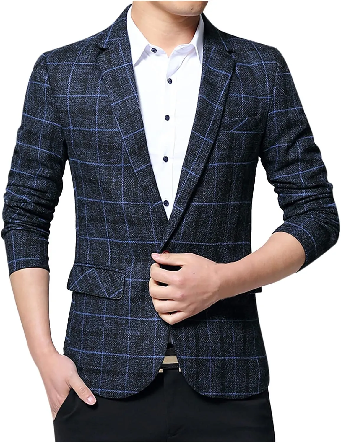 Men's Dress Suits Plaid 1 Button Slim Fit Single Breasted Wedding Blazers Casual Fashion Sports Suit Jacket Tops