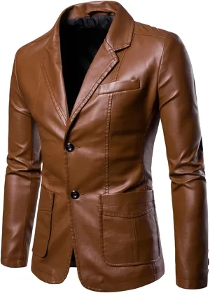 Mens Faux Leather Slim Fit Casual Blazer Sport Coat Blazer Suit Jacket Lightweight Business Jackets Suit Jackets