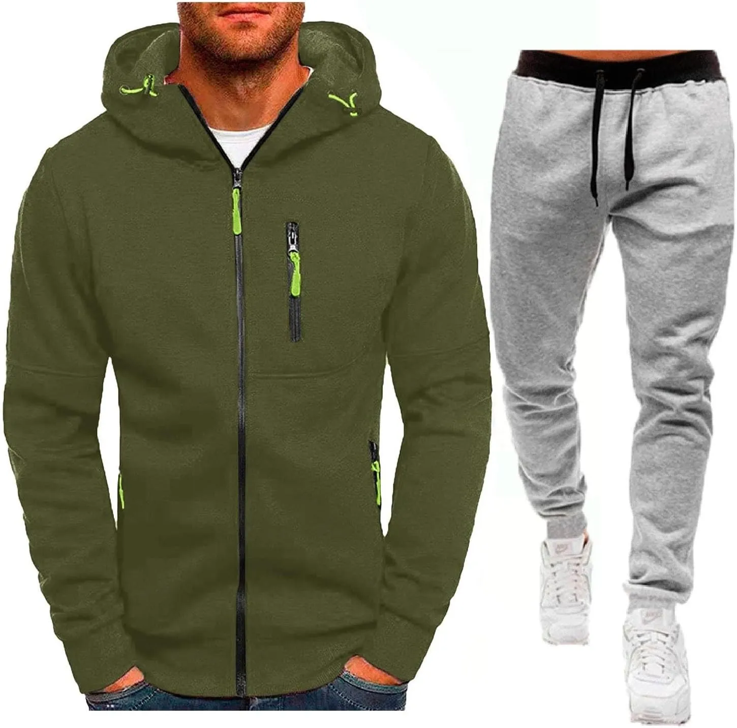 Mens Fleece Full-zip Hoodie Men's Spring And Autumn Long Sleeve Half Zip Hoodie Hooded Sweatshirt Top Outdoor