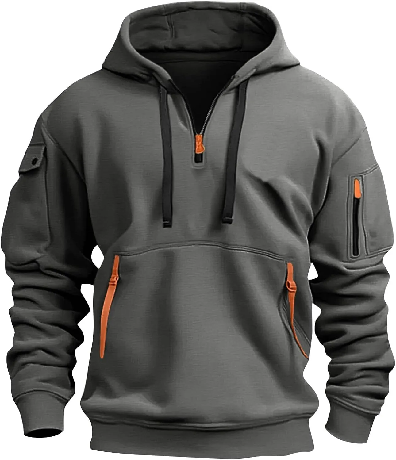 Men's Hoodies Quarter Zip Pullover Vintage Workout Running Active Hoodies with Pockets Military Tactical Sweatshirt