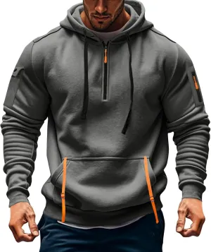 Men's Hoodies Quarter Zip Pullover Vintage Workout Running Active Hoodies with Pockets Military Tactical Sweatshirt