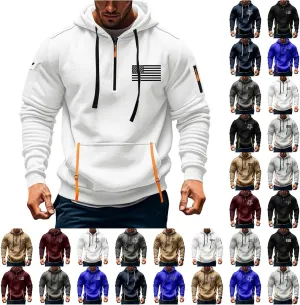 Men's Hoodies Quarter Zip Pullover Vintage Workout Running Active Hoodies with Pockets Military Tactical Sweatshirt