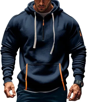Men's Hoodies Quarter Zip Pullover Vintage Workout Running Active Hoodies with Pockets Military Tactical Sweatshirt