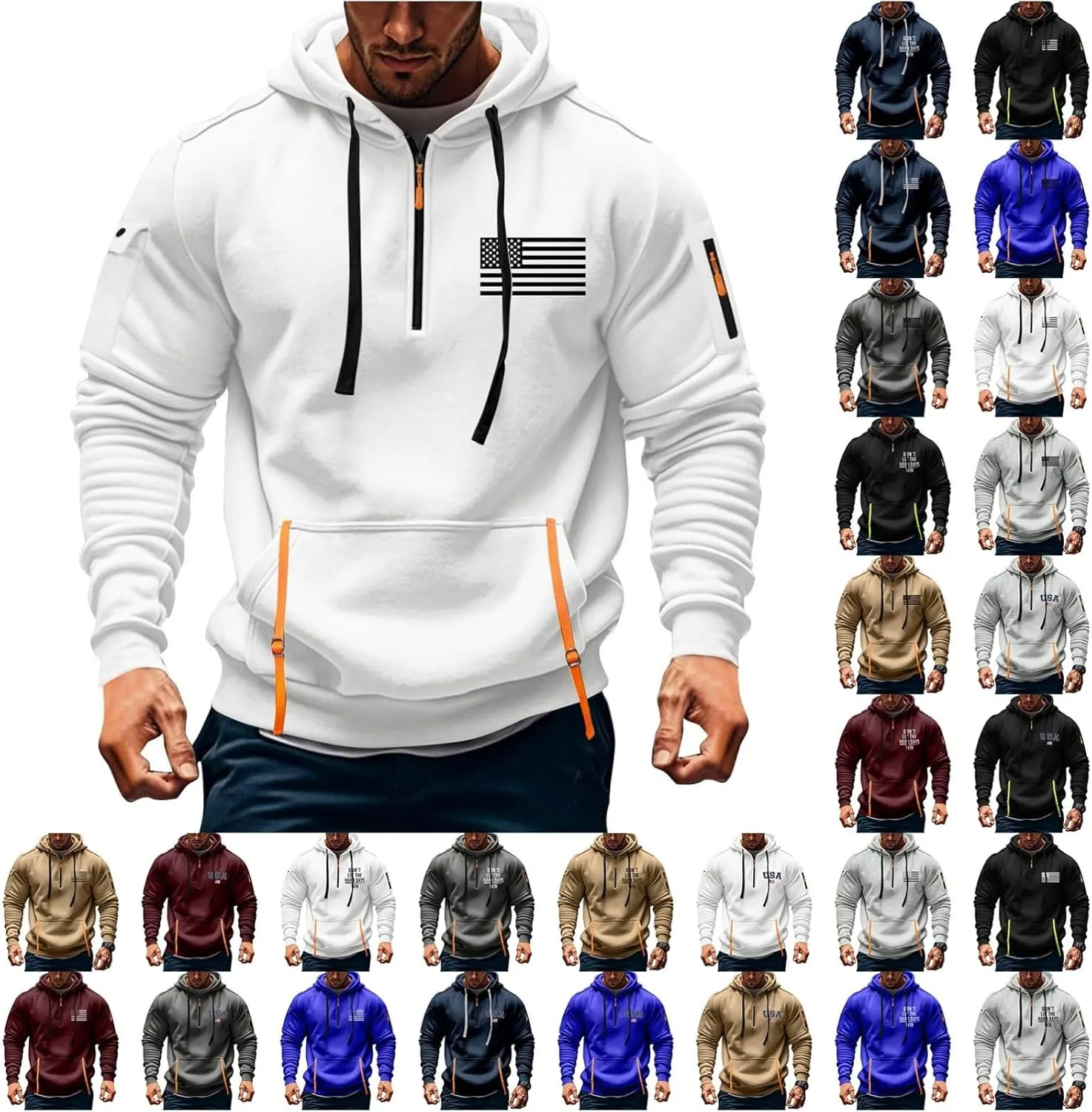 Men's Hoodies Quarter Zip Pullover Vintage Workout Running Active Hoodies with Pockets Military Tactical Sweatshirt
