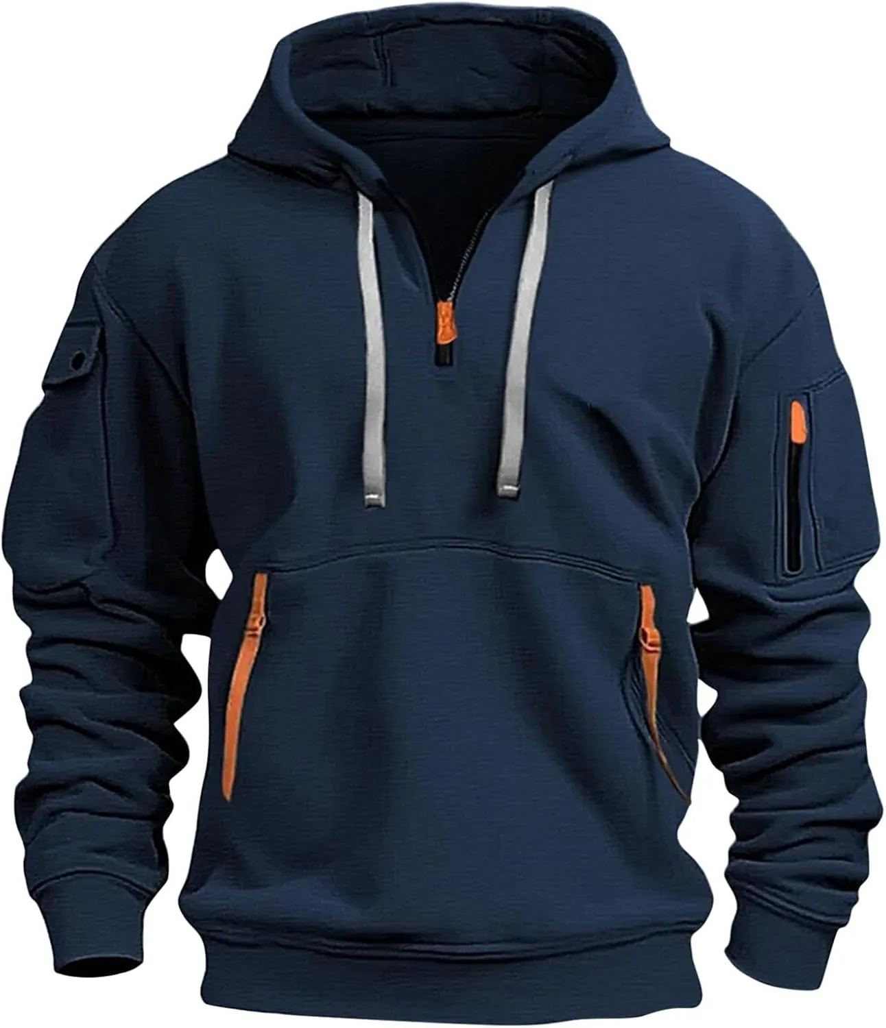 Men's Hoodies Quarter Zip Pullover Vintage Workout Running Active Hoodies with Pockets Military Tactical Sweatshirt