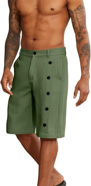 Mens Linen Trunks Stretch Elastic Waist Button Casual Classic Breathable Lightweight Slim Fit Shorts Beach Yoga Pants