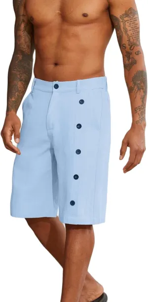 Mens Linen Trunks Stretch Elastic Waist Button Casual Classic Breathable Lightweight Slim Fit Shorts Beach Yoga Pants
