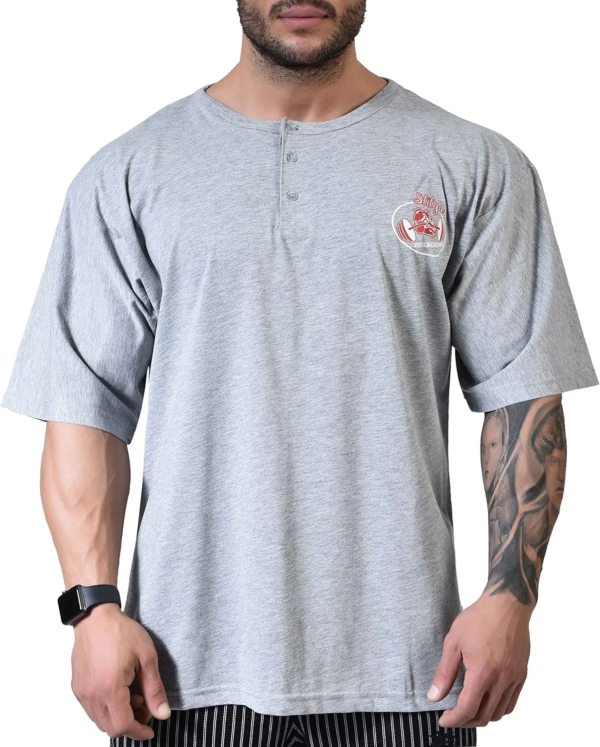 Men's Oversize T-Shirt, Cotton Buttoned Collar, Comfort Design Short Sleeve T-Shirt