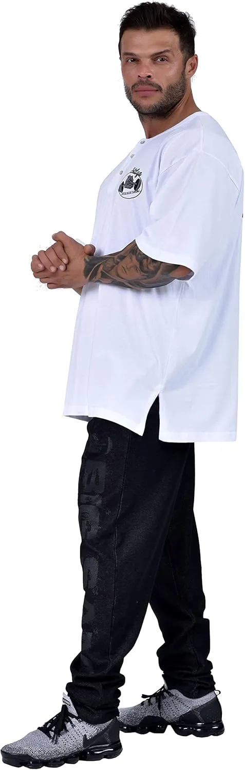Men's Oversize T-Shirt, Cotton Buttoned Collar, Comfort Design Short Sleeve T-Shirt