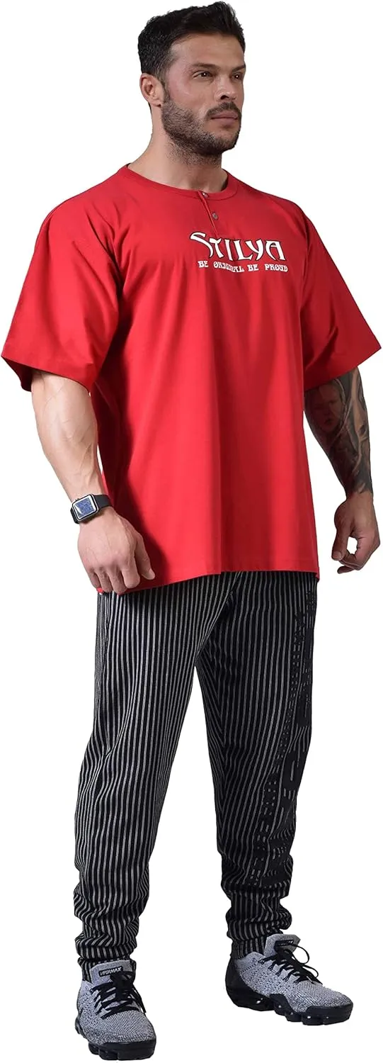 Men's Oversize T-Shirt, Cotton Buttoned Collar, Comfort Design Short Sleeve T-Shirt