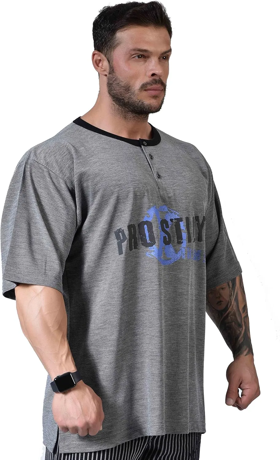 Men's Oversize T-Shirt, Cotton Buttoned Collar, Comfort Design Short Sleeve T-Shirt