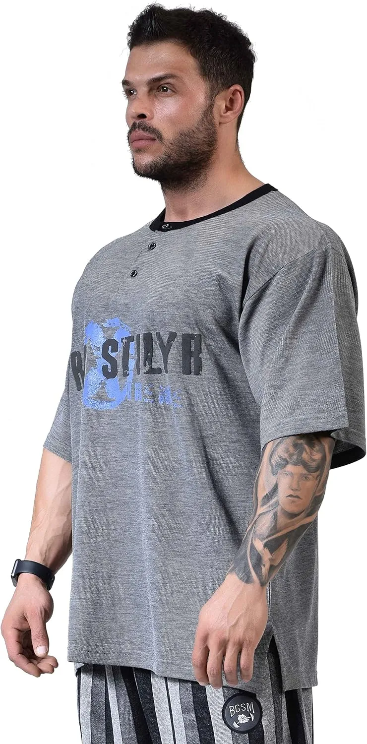 Men's Oversize T-Shirt, Cotton Buttoned Collar, Comfort Design Short Sleeve T-Shirt