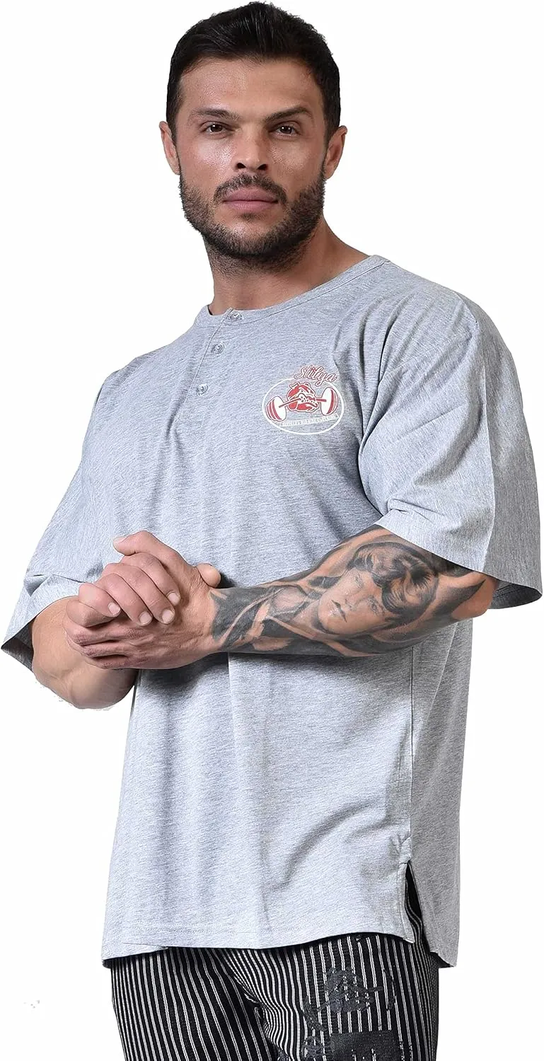 Men's Oversize T-Shirt, Cotton Buttoned Collar, Comfort Design Short Sleeve T-Shirt