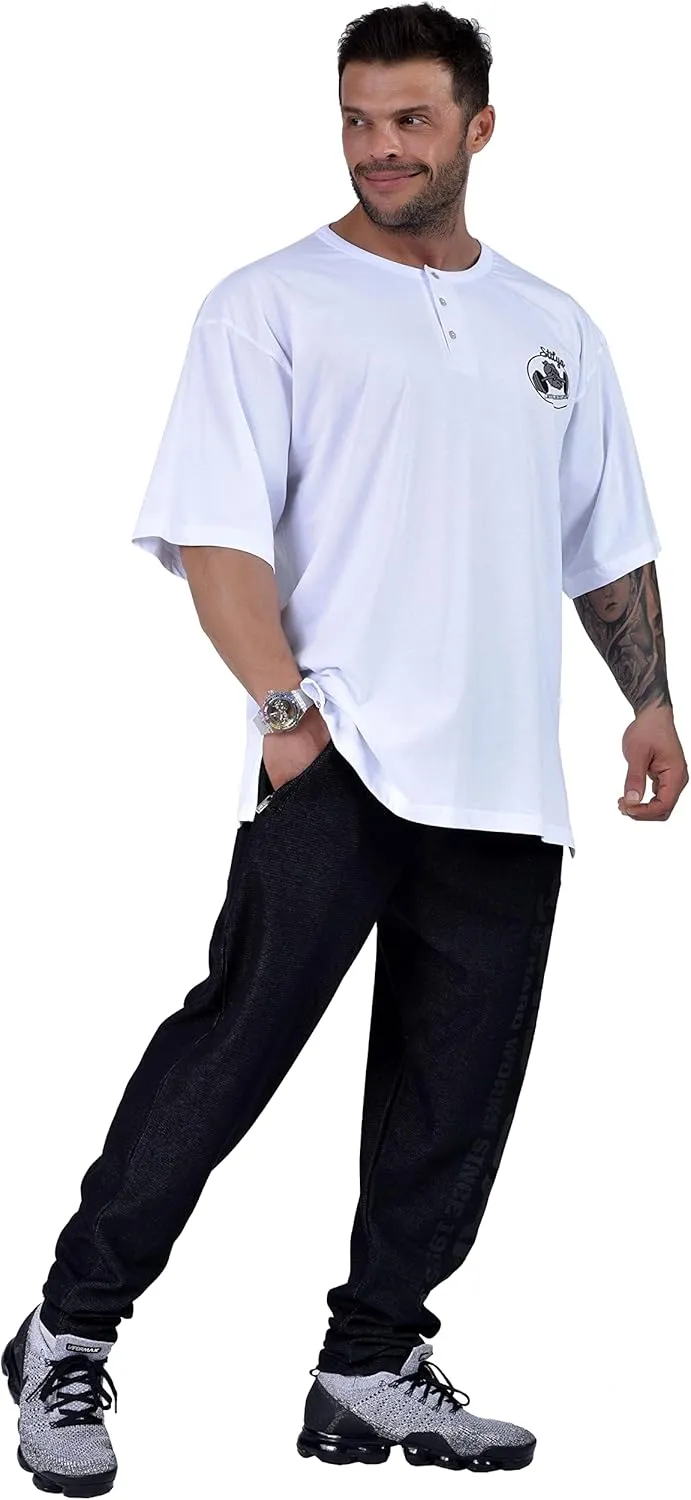 Men's Oversize T-Shirt, Cotton Buttoned Collar, Comfort Design Short Sleeve T-Shirt