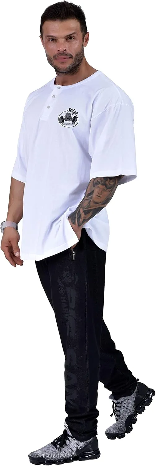 Men's Oversize T-Shirt, Cotton Buttoned Collar, Comfort Design Short Sleeve T-Shirt