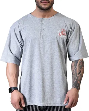 Men's Oversize T-Shirt, Cotton Buttoned Collar, Comfort Design Short Sleeve T-Shirt