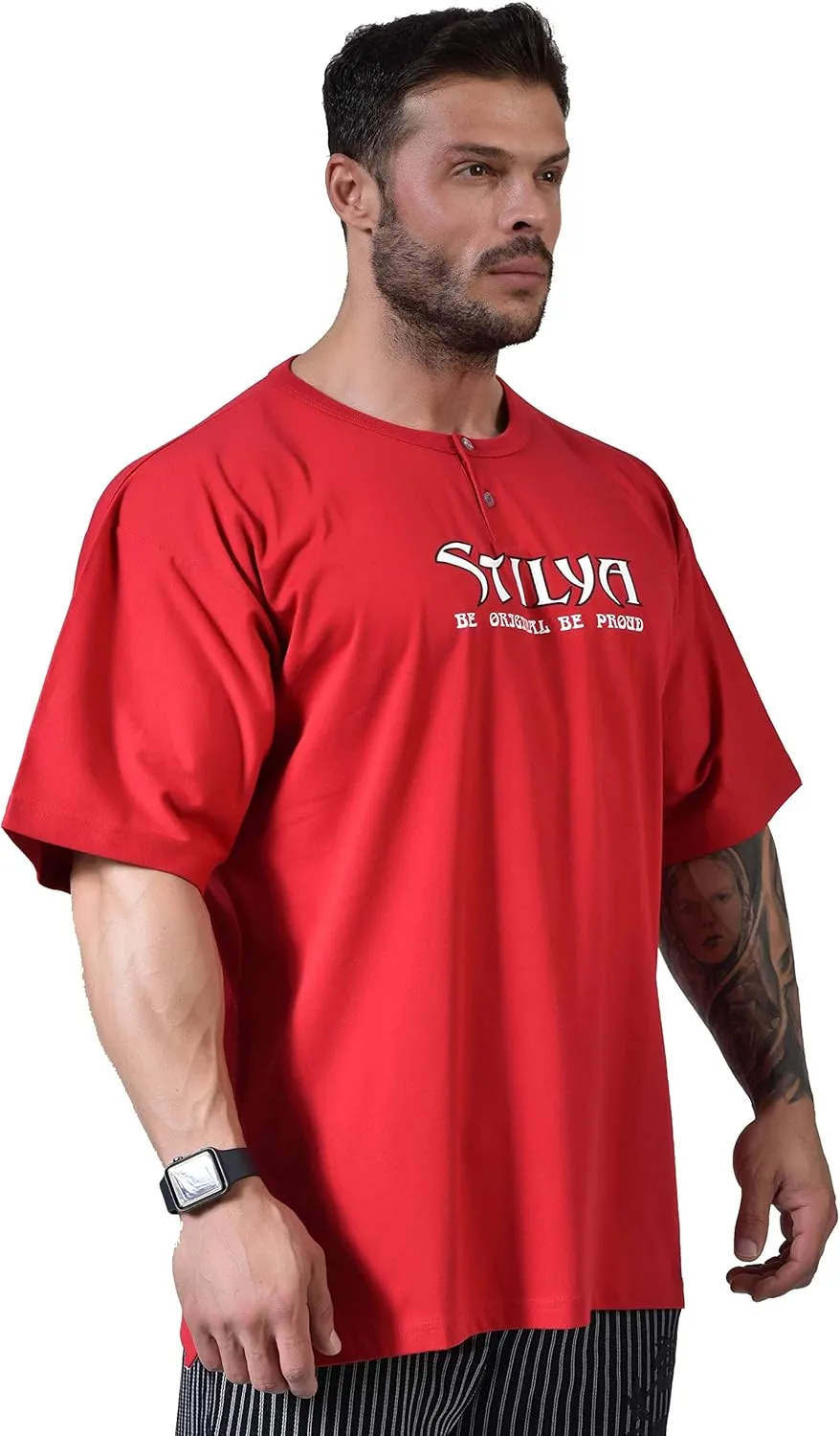 Men's Oversize T-Shirt, Cotton Buttoned Collar, Comfort Design Short Sleeve T-Shirt