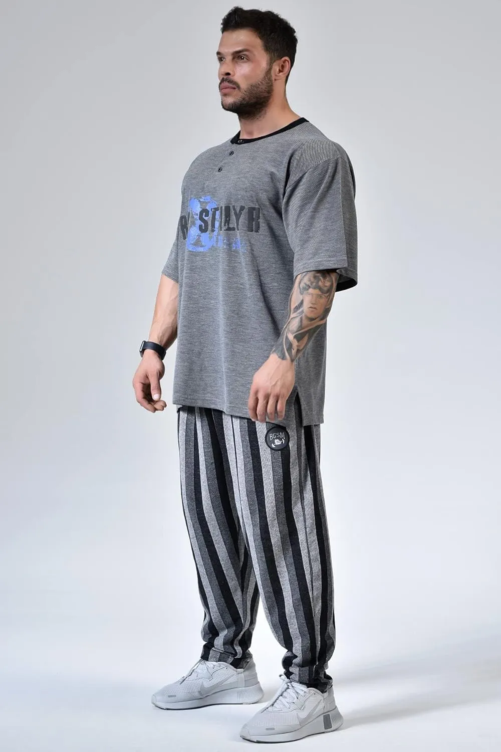 Men's Oversize T-Shirt, Cotton Buttoned Collar, Comfort Design Short Sleeve T-Shirt