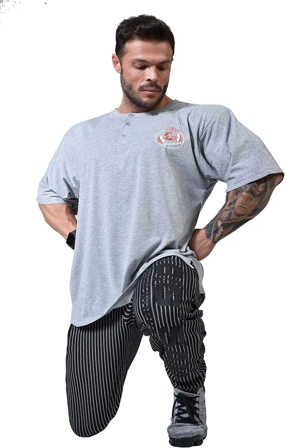 Men's Oversize T-Shirt, Cotton Buttoned Collar, Comfort Design Short Sleeve T-Shirt