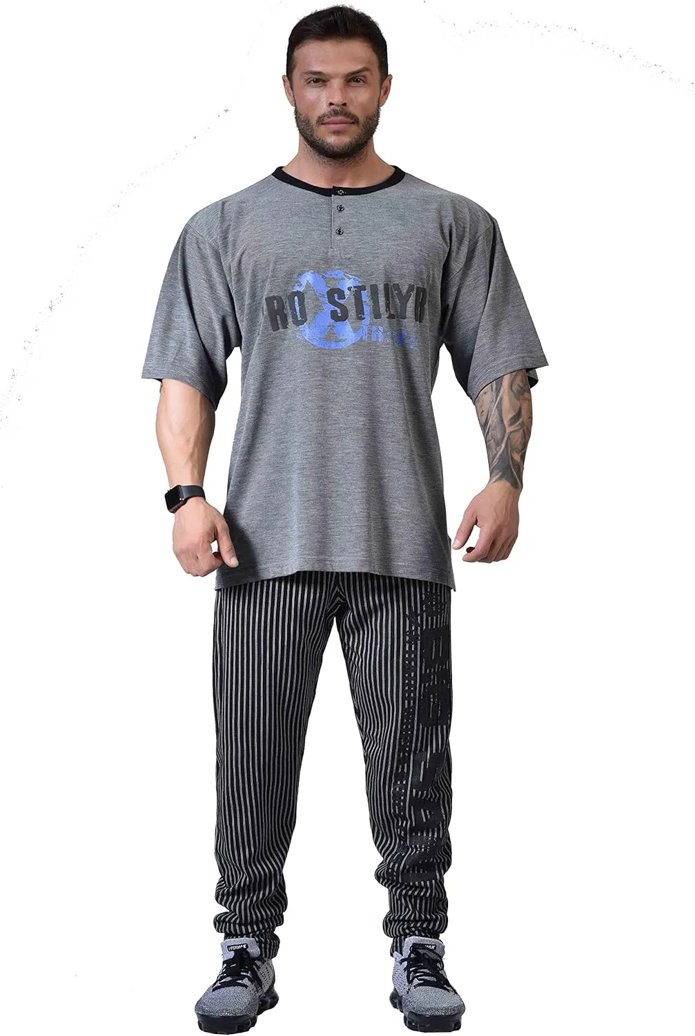 Men's Oversize T-Shirt, Cotton Buttoned Collar, Comfort Design Short Sleeve T-Shirt