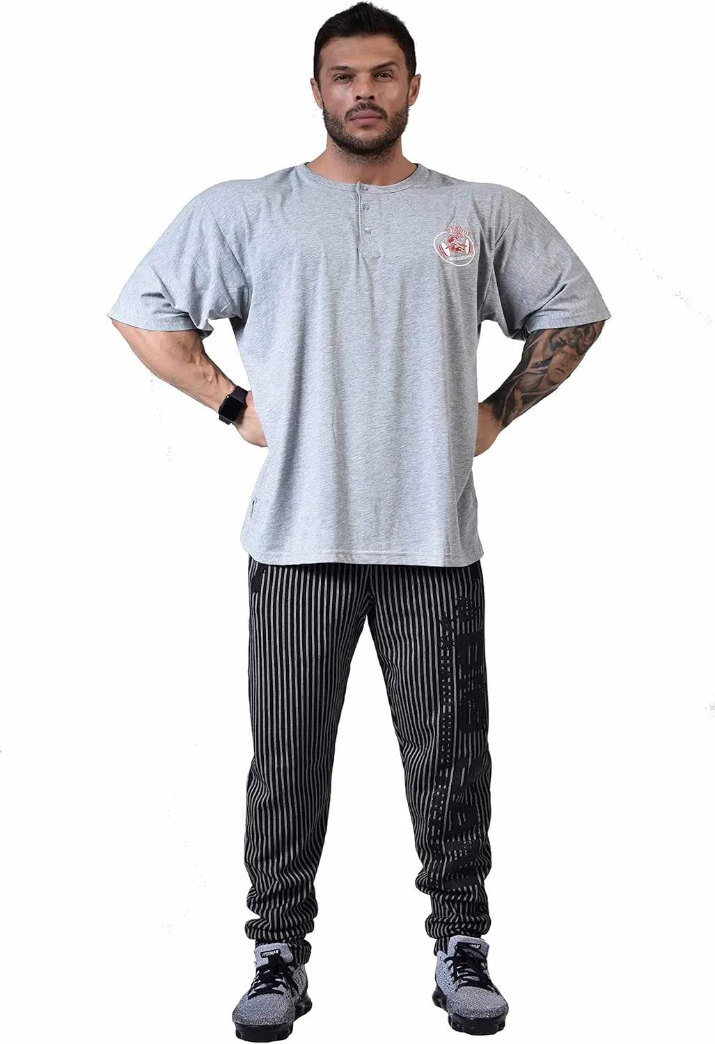 Men's Oversize T-Shirt, Cotton Buttoned Collar, Comfort Design Short Sleeve T-Shirt