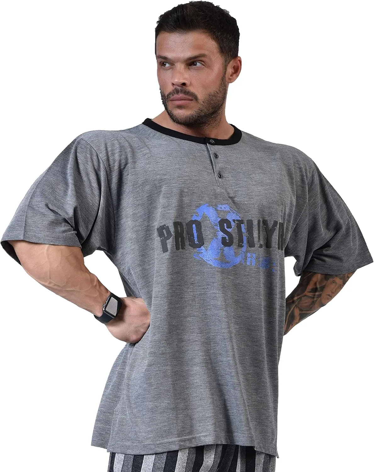 Men's Oversize T-Shirt, Cotton Buttoned Collar, Comfort Design Short Sleeve T-Shirt