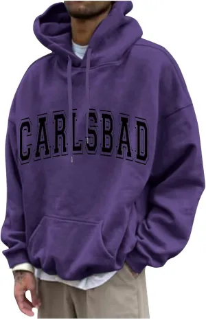 Men's Oversized Pullover Letter Print Graphic Hoodies Long Sleeve Casual New York Sweatshirt with Pocket
