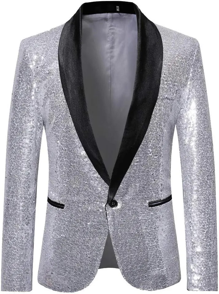 Mens Sequin Blazer Tuxedo Party Prom Wedding Tuxedo One Button Jacket Swallowtail Dinner Party Wedding Blazer Suit Jacket