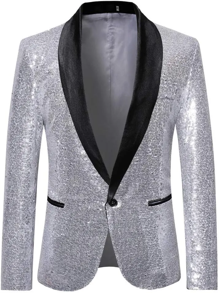 Mens Sequin Blazer Tuxedo Party Prom Wedding Tuxedo One Button Jacket Swallowtail Dinner Party Wedding Blazer Suit Jacket