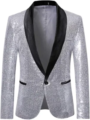 Mens Sequin Blazer Tuxedo Party Prom Wedding Tuxedo One Button Jacket Swallowtail Dinner Party Wedding Blazer Suit Jacket