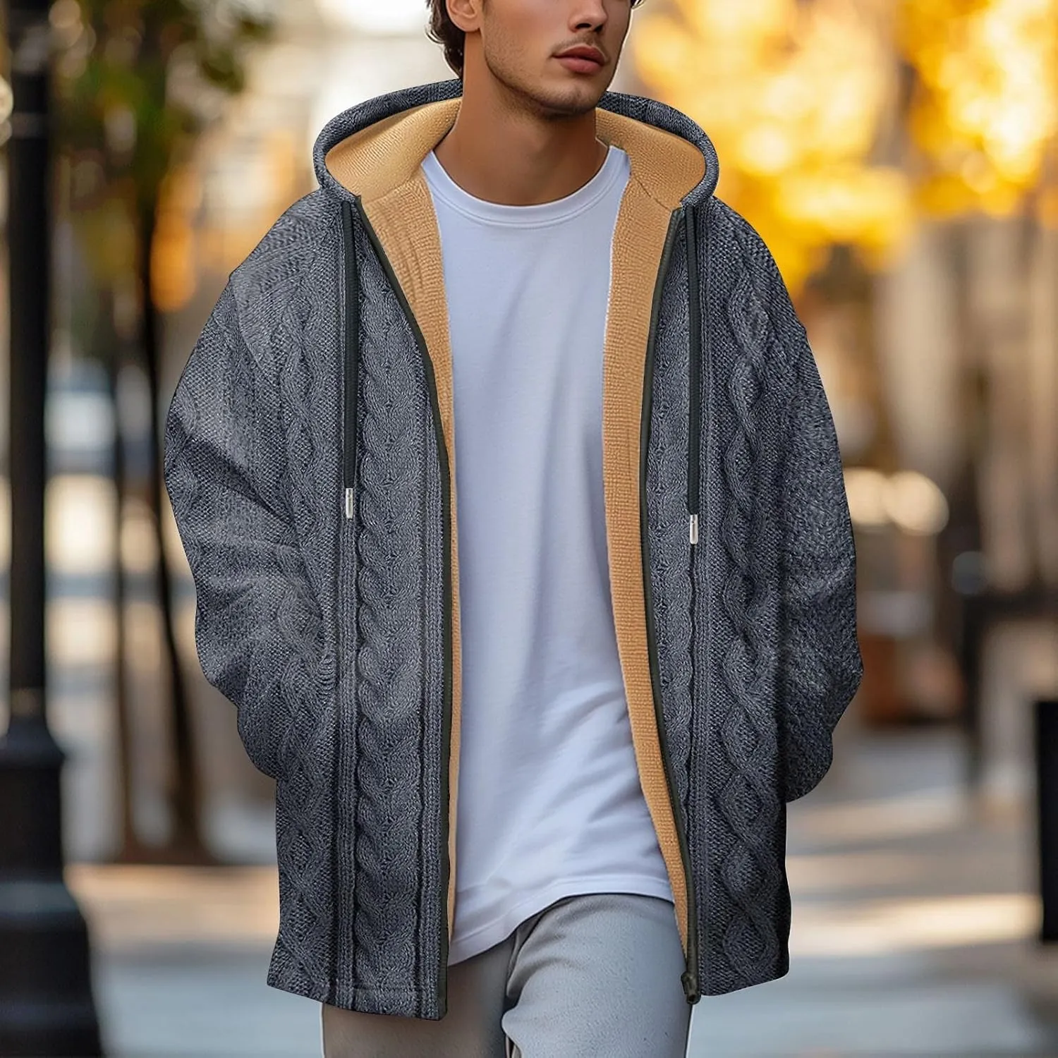 Mens Sherpa Lined Hoodie Zip Up Thermal Casual Sweatshirt Thick Warm Heavyweight Hooded