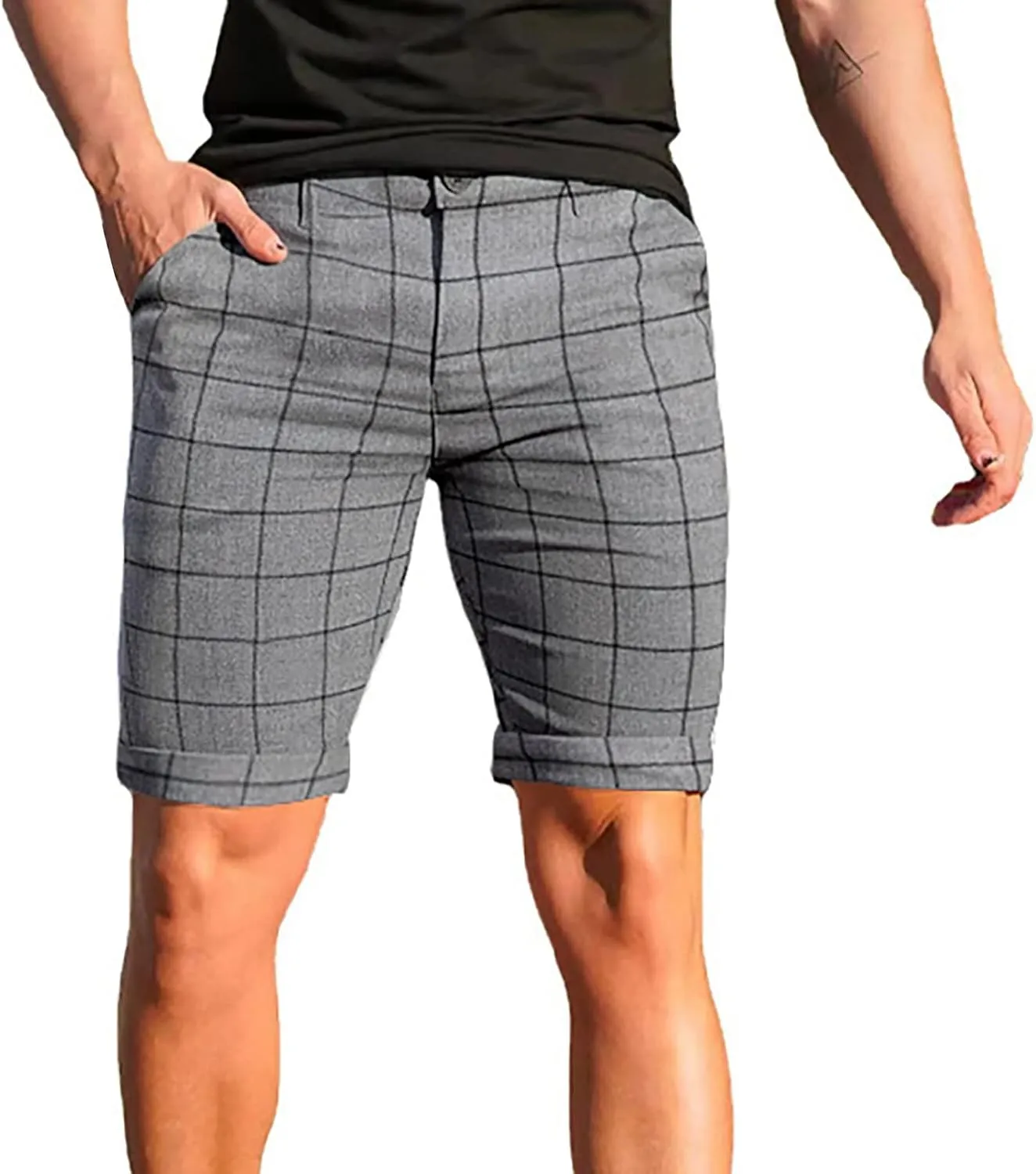 Mens Shorts Slim Fit Stretch Chino Short Pants Cotton Drawstring Summer Beach Stretch Twill Chino Golf Cargo Shorts