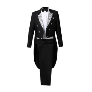 Mens Tuxedo Jacket Tails Slim Fit Tailcoat Solid Dress Coat Swallowtail Dinner Party Wedding Blazer Suit Jacket